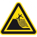 Gefahrenzeichen: Warnung vor steil abfallendem Strand nach ISO 20712-1 (WSW 024)